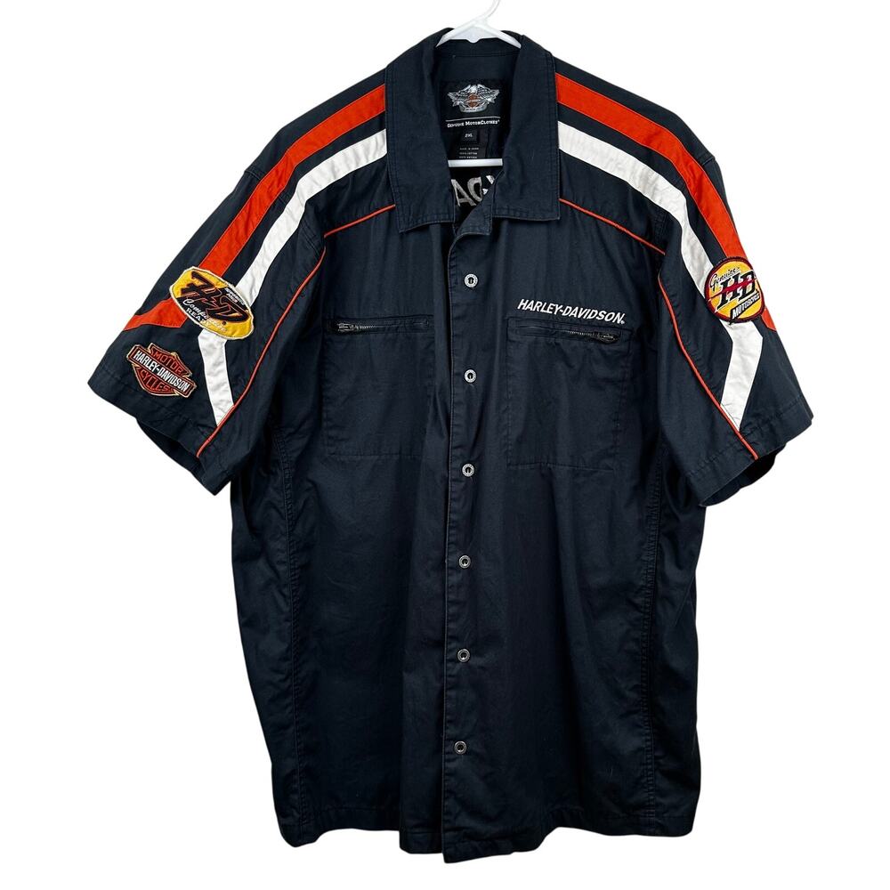 Harley Davidson Motorcycles Mechanic Garage Shirt Patches Embroidered Black 2XL